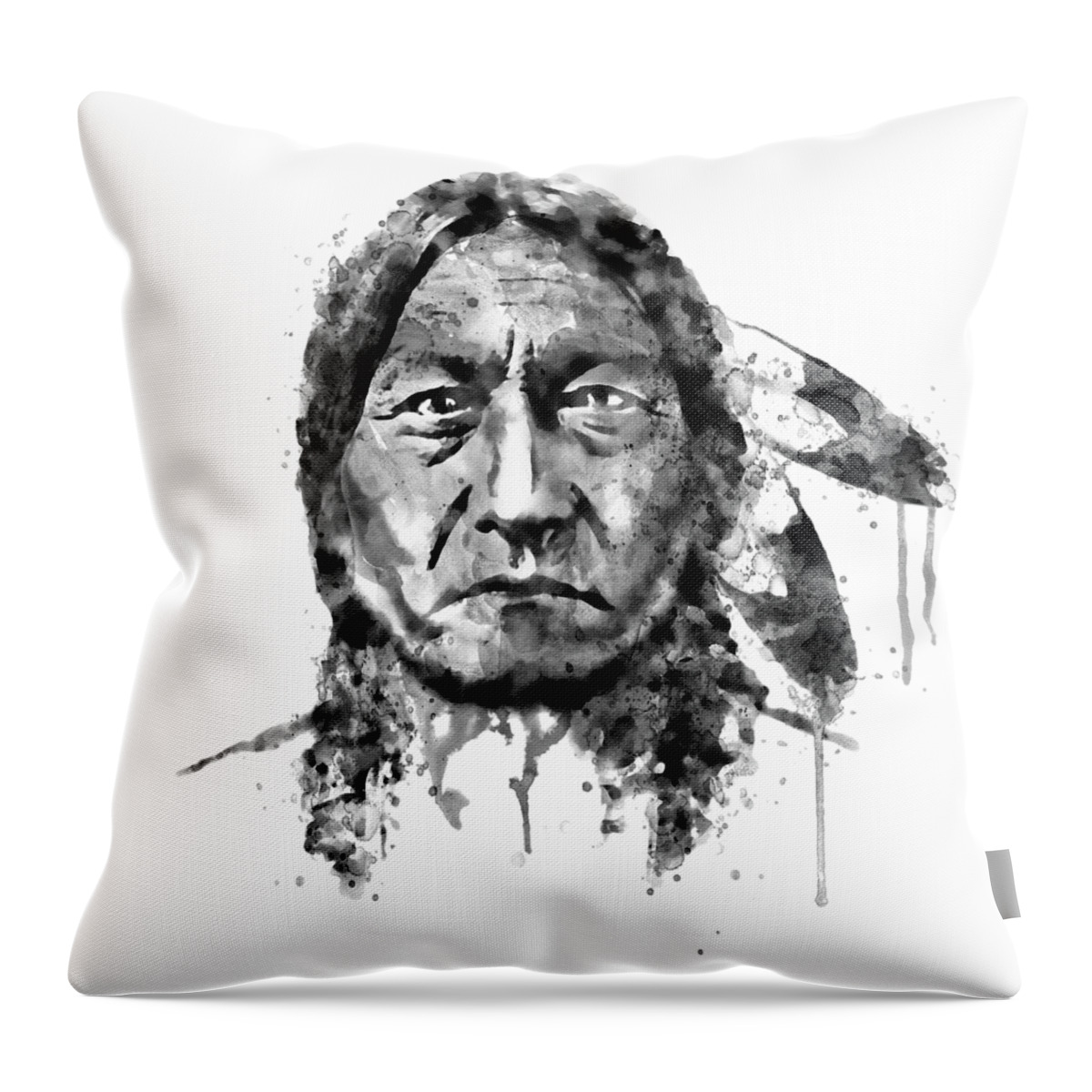 Marian Voicu Throw Pillow featuring the painting Sitting Bull Black and White by Marian Voicu