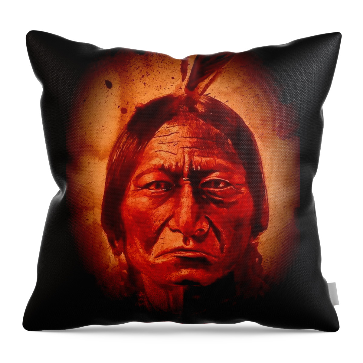 Ryan Almighty Throw Pillow featuring the painting SITTING BULL - wet blood by Ryan Almighty