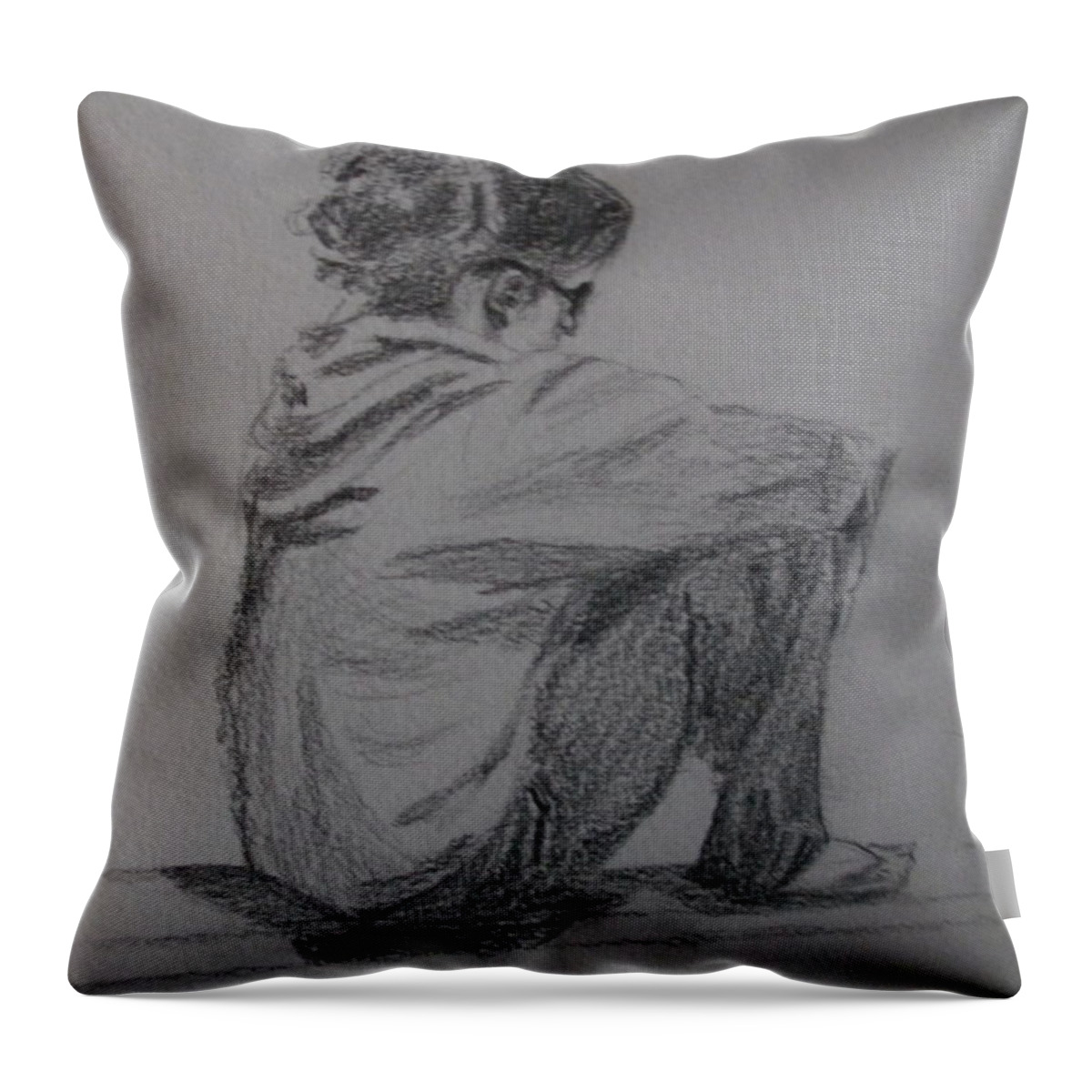 Sketch Throw Pillow featuring the painting Sitting Girl by Katherine Berlin