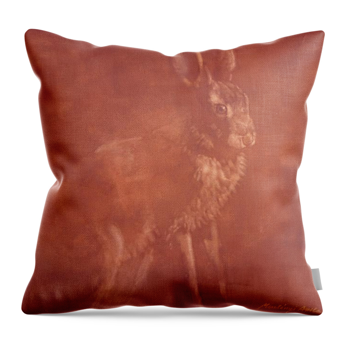 Hare Throw Pillow featuring the painting Sitting Hare by Attila Meszlenyi