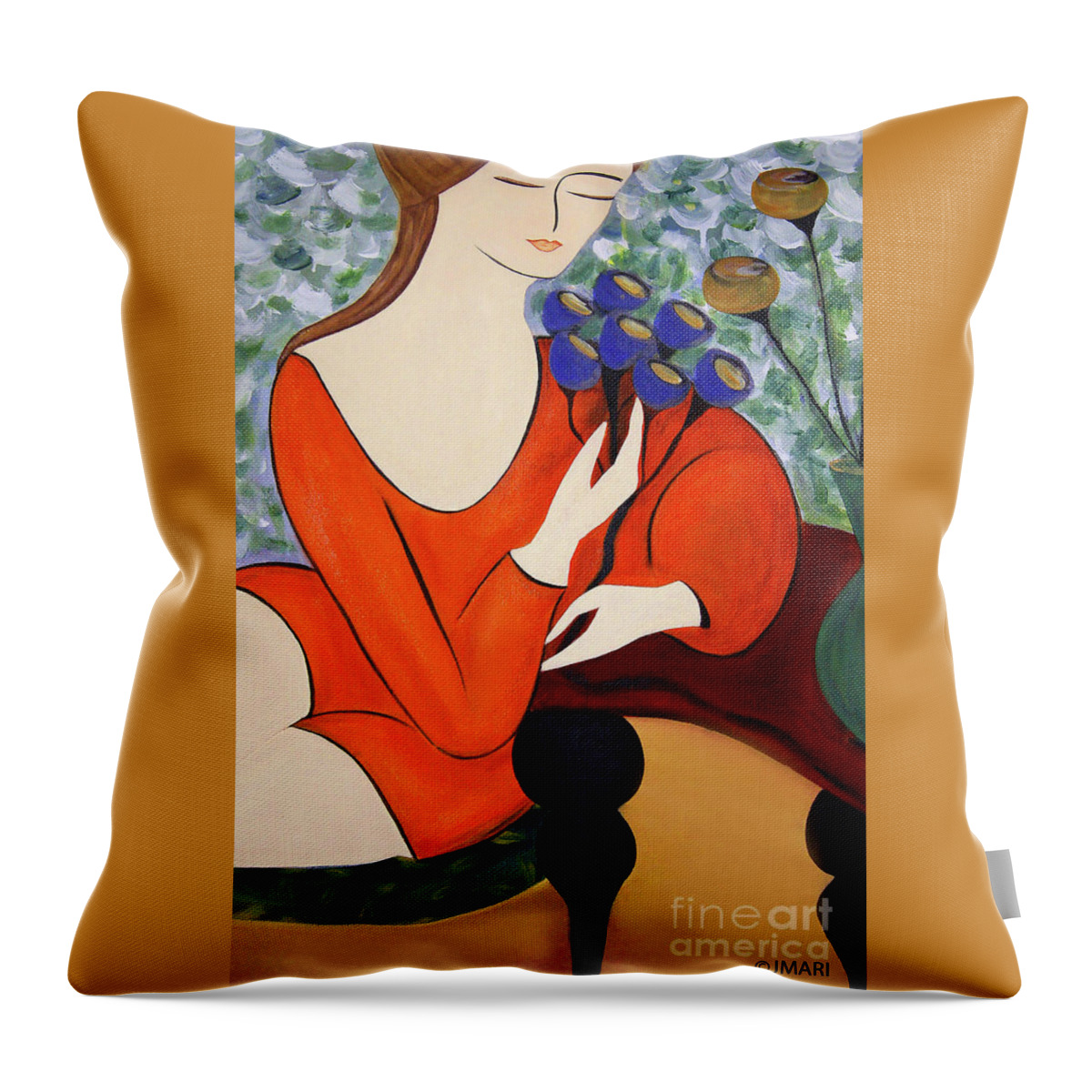 #female #figurative #floral #fineart #art #images #painting #artist #print #canvas #sittingwomen Throw Pillow featuring the painting Sitting Women by Jacquelinemari
