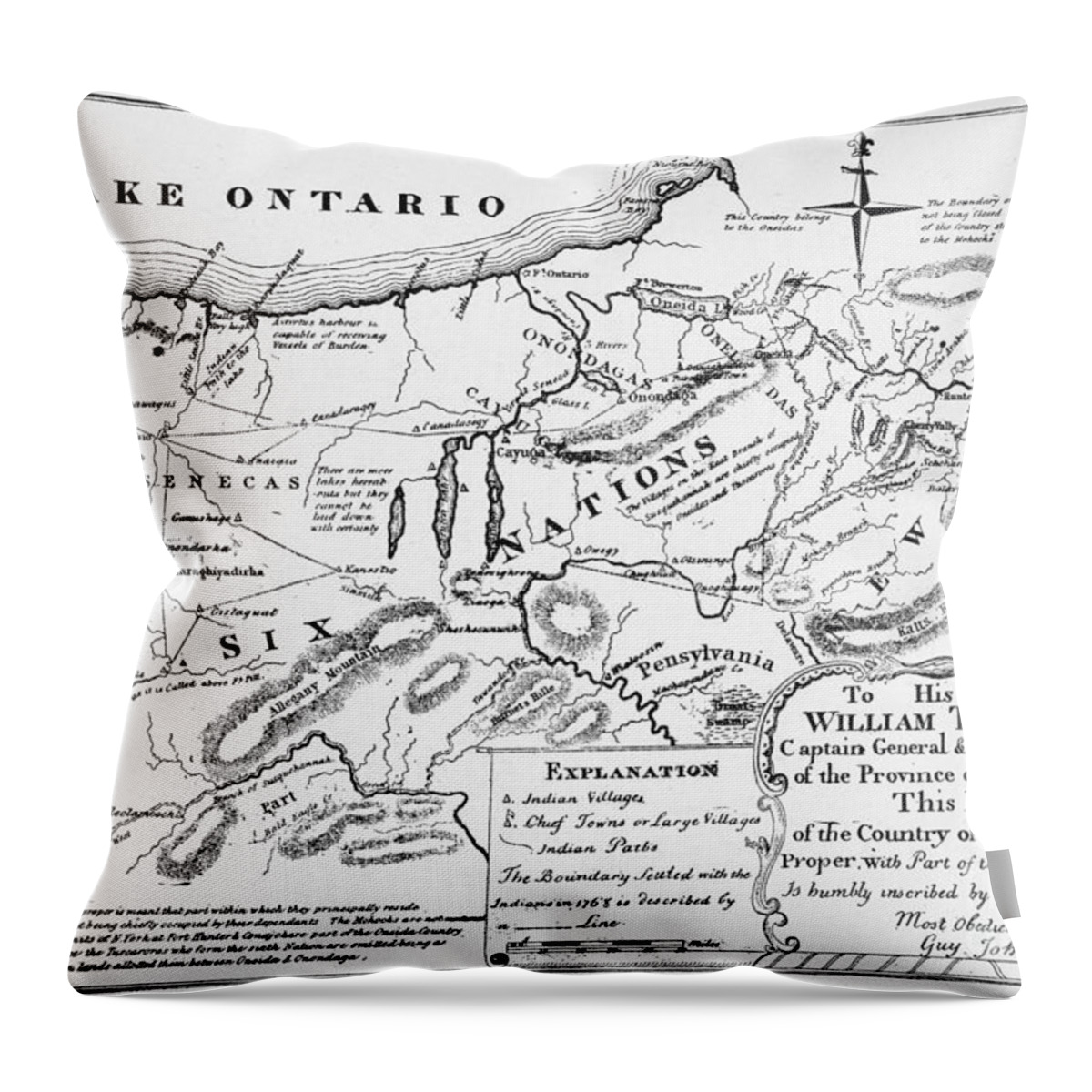 1771 Throw Pillow featuring the drawing Six Nations Map 1771 by Guy Johnson