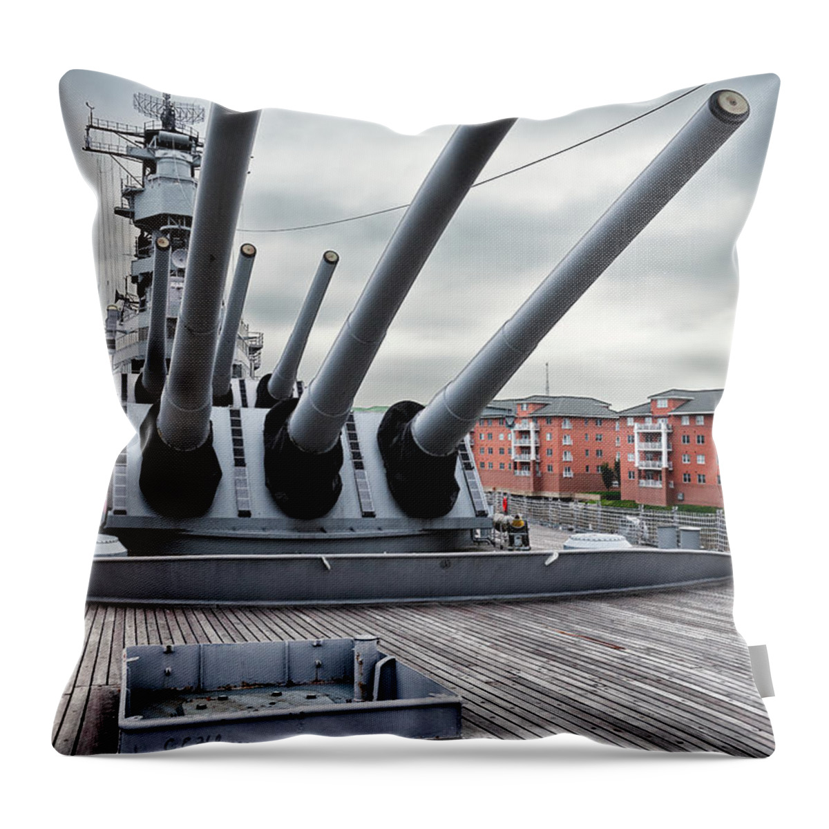 Uss Wisconsin Throw Pillow featuring the photograph Six Pack of Sixteens by Christopher Holmes