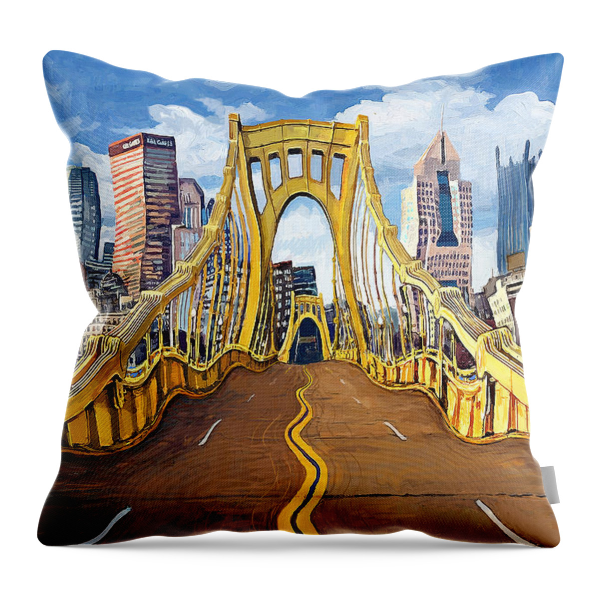 Pittsburgh Pennsylvania Throw Pillow featuring the painting Sixth Street Bridge, Pittsburgh by Frank Harris