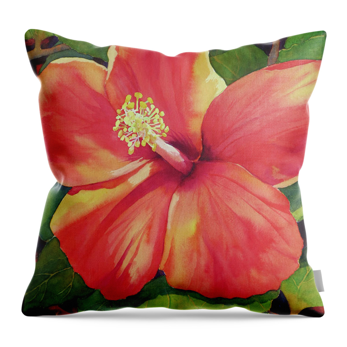 Hibiscus Throw Pillow featuring the painting Sizzle by Judy Mercer