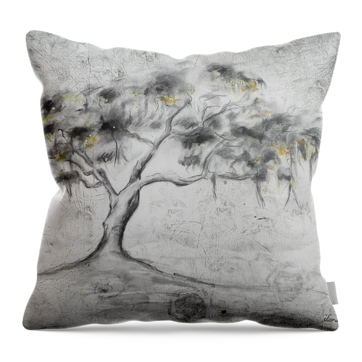 Tree Throw Pillow featuring the painting Sjambokpos by Ilona Petzer