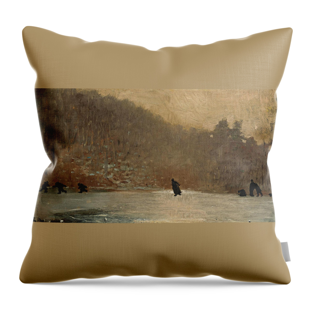 Winslow Homer Throw Pillow featuring the painting Skating Scene by Winslow Homer