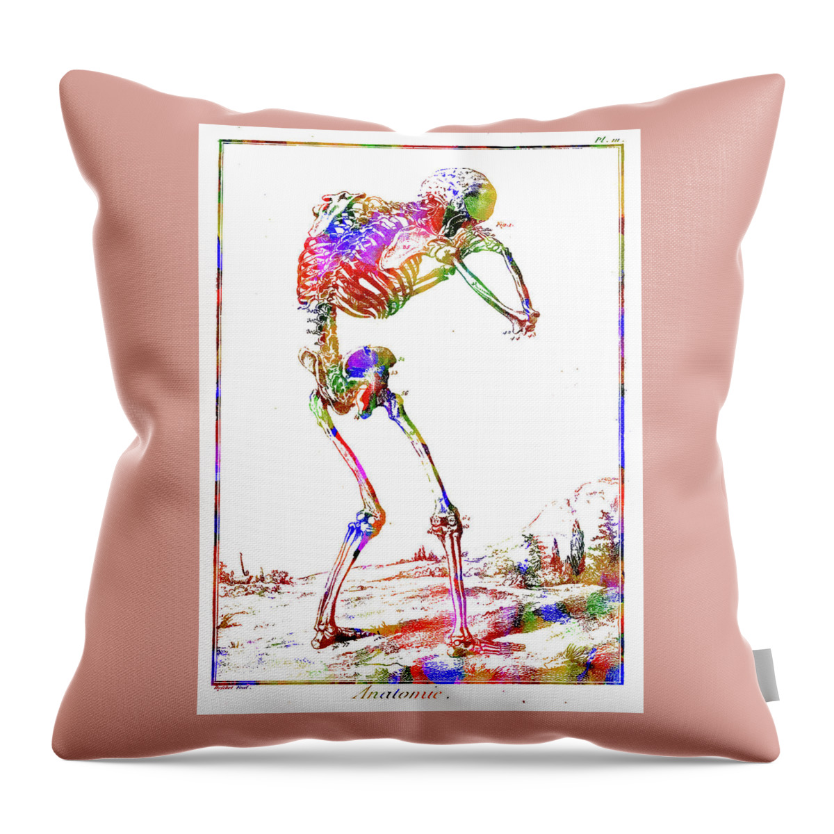 Skeleton Throw Pillow featuring the mixed media Skeleton by Ann Leech
