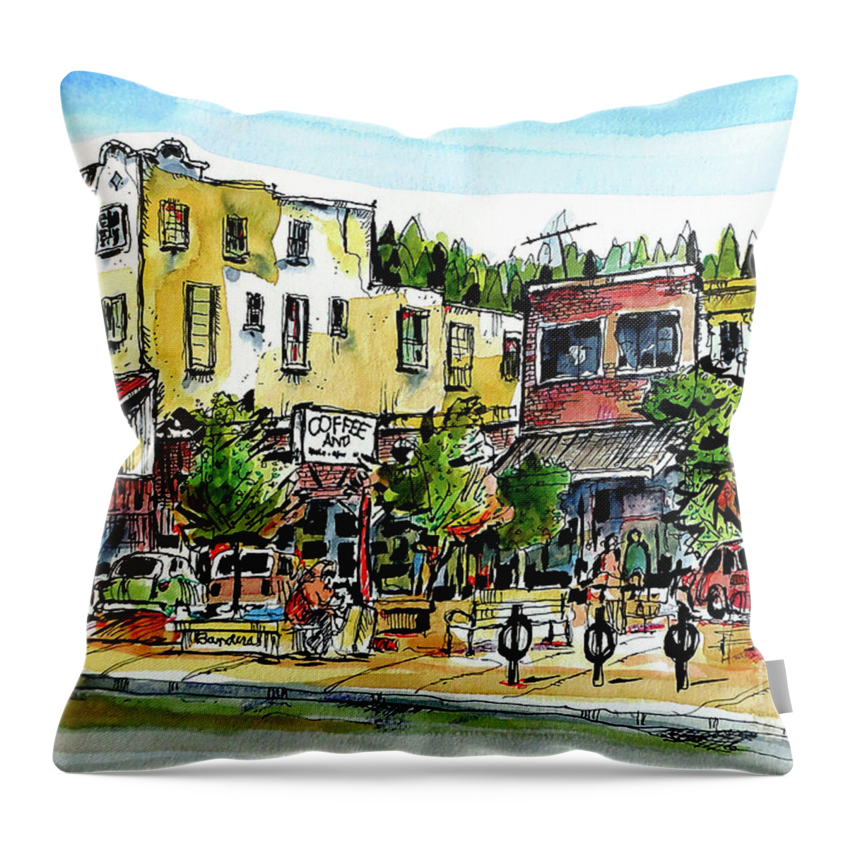 Truckee Throw Pillow featuring the painting Sketch Crawl In Truckee by Terry Banderas