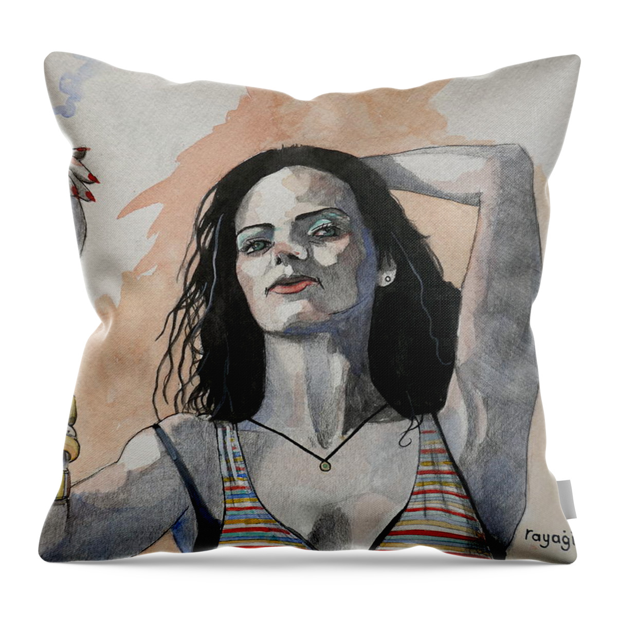 Female Throw Pillow featuring the painting Sketch for Lucy by Ray Agius