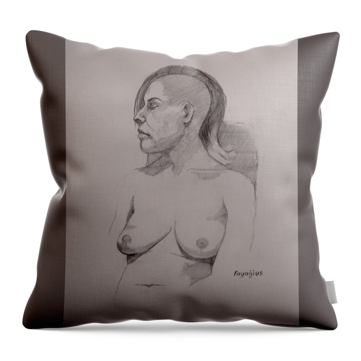 Female Throw Pillow featuring the drawing Sketch for sitting Cassie by Ray Agius