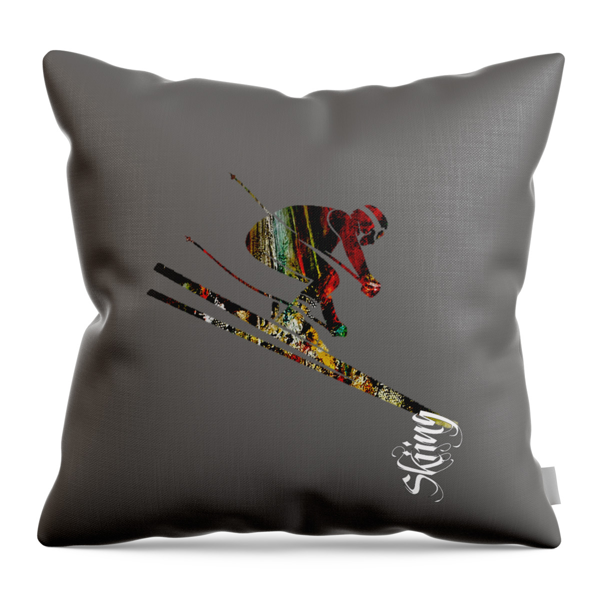 Ski Throw Pillow featuring the mixed media Skiing Collection by Marvin Blaine