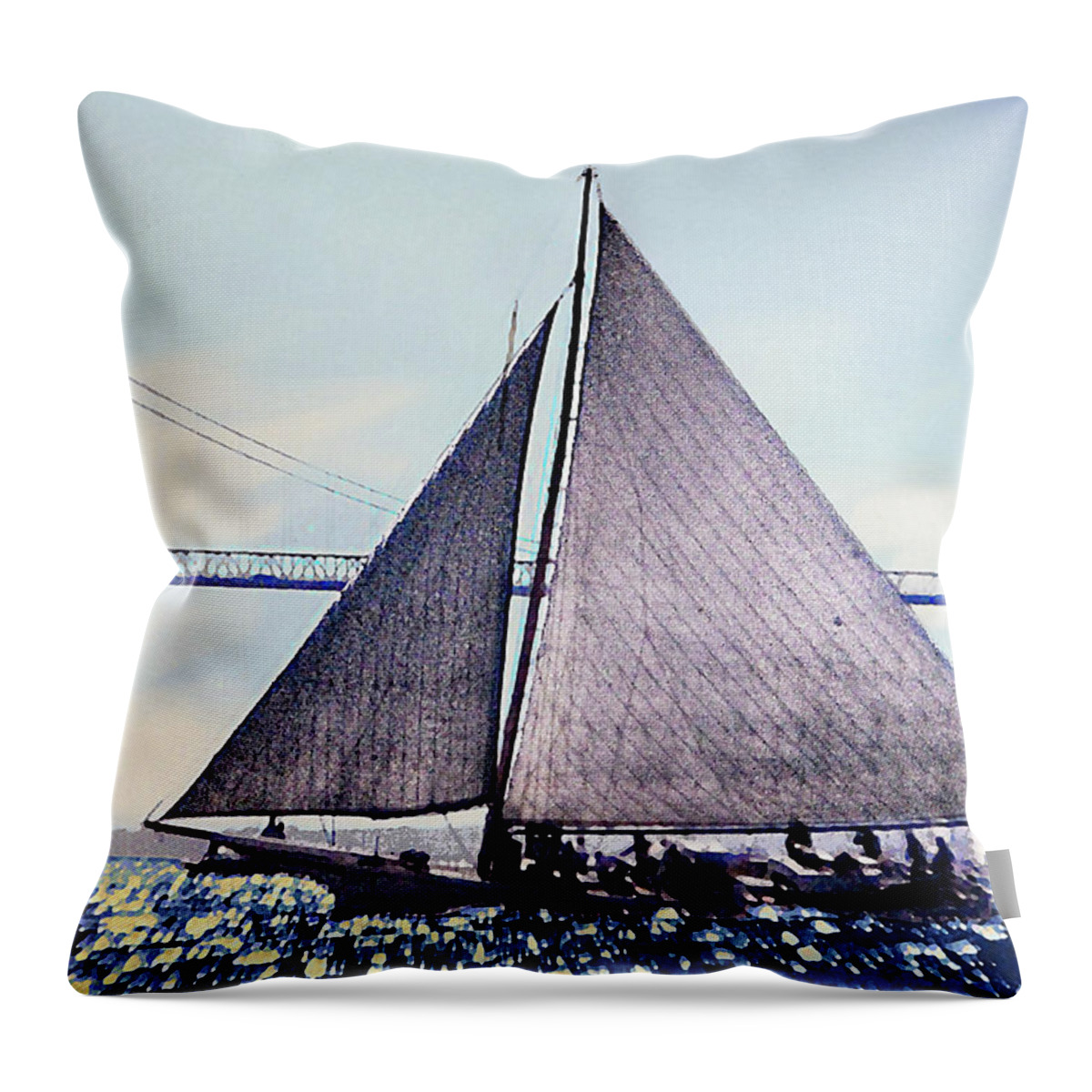 Fine Art Throw Pillow featuring the painting Skipjacks Racing Chesapeake Bay Maryland Contemporary Digital Art Work by G Linsenmayer