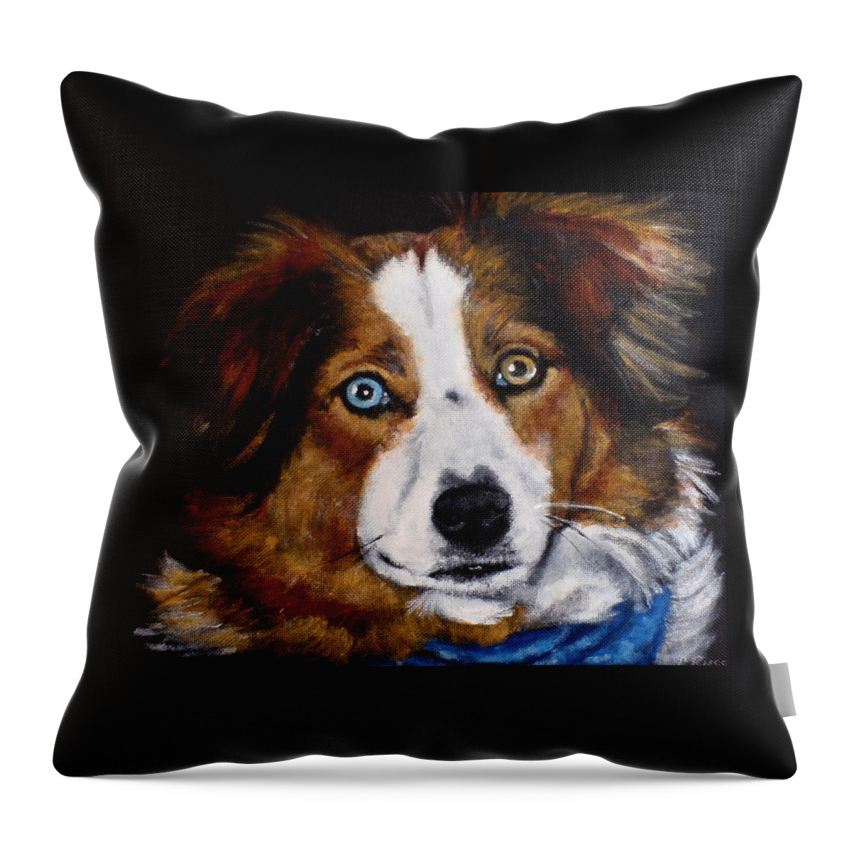 Australian Shepherd Throw Pillow featuring the painting Skye by Carol Russell