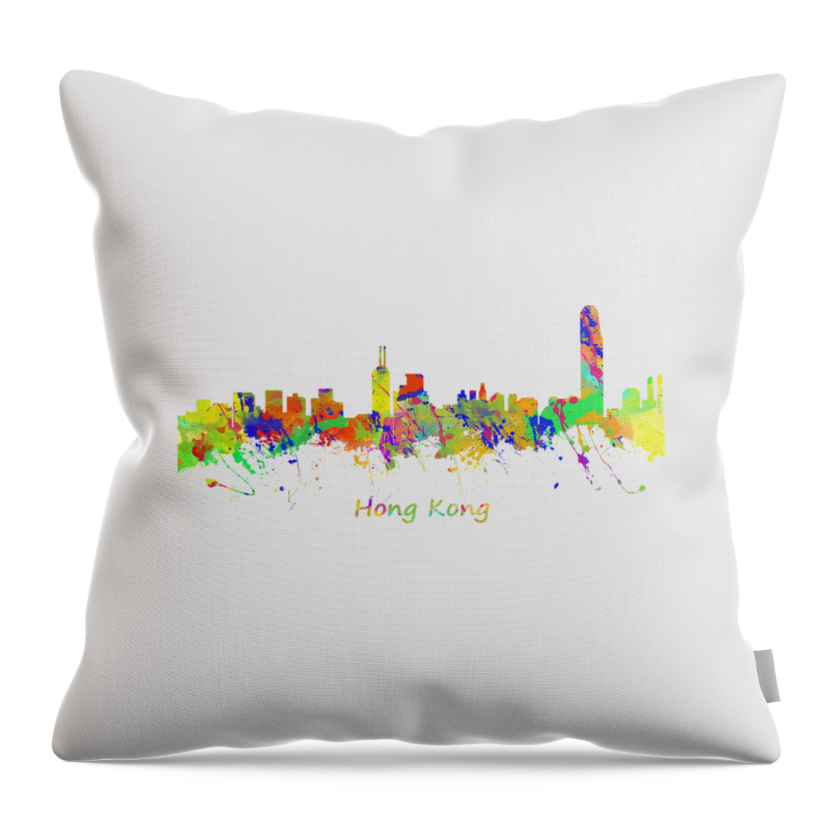 Hong Kong; City Skyline; Watercolour; Watercolor; Urban; Silhouette; Cityscape; Skyline; Digital Art; Home Decor; Fine Art; Serene; Canvas; Colorful; Art; Prints; Buy Throw Pillow featuring the painting Skyline of Hong Kong by Chris Smith