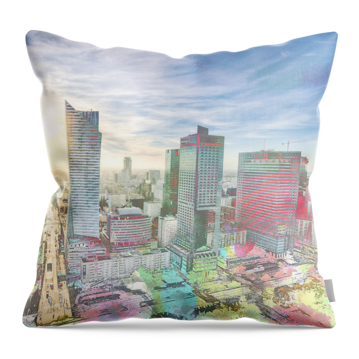 Warsaw Throw Pillow featuring the digital art Skyline of Warsaw Poland by Anthony Murphy