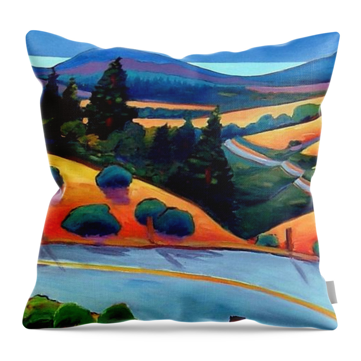 Road Throw Pillow featuring the painting Skyline to the Sea by Gary Coleman