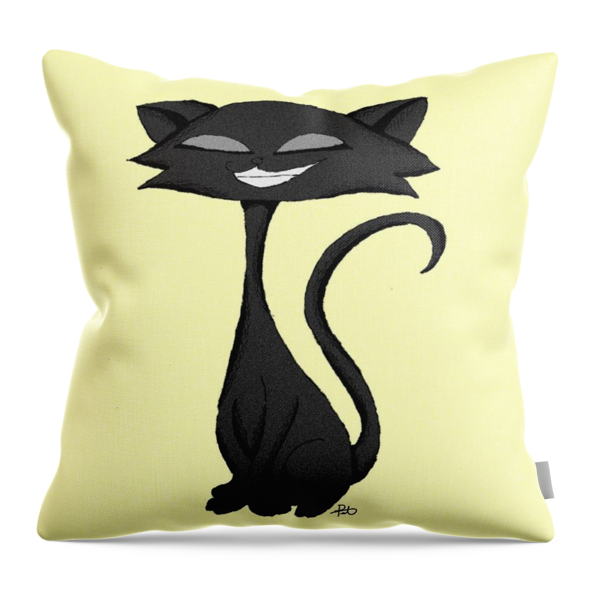 Animal Throw Pillow featuring the digital art Sleek Cat Chuckling by Pet Serrano