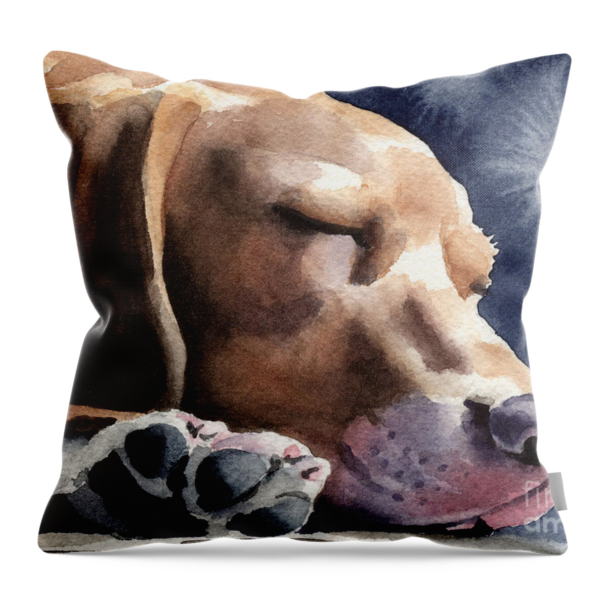 Beagle Throw Pillow featuring the painting Sleeping Beagle by David Rogers