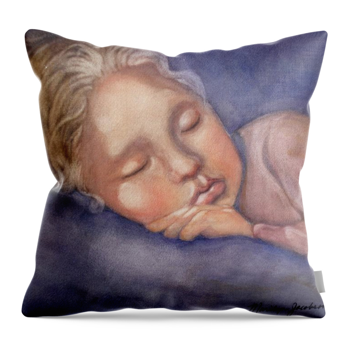 Sleeping Girl Throw Pillow featuring the painting Sleeping Beauty by Marilyn Jacobson
