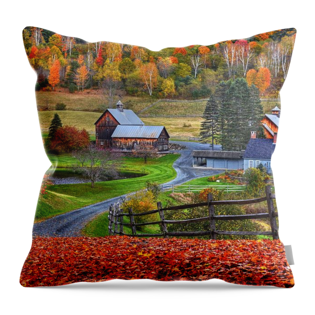 Woodstock Throw Pillow featuring the photograph Sleepy Hollows Farm Woodstock Vermont VT Autumn Bright Colors by Toby McGuire