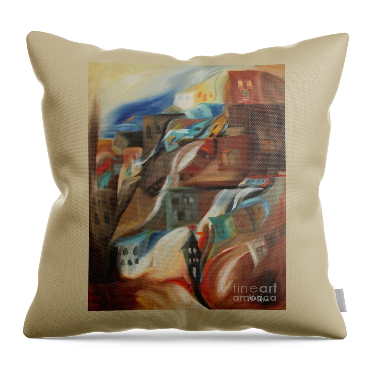 Town Throw Pillow featuring the painting Sleepy Town by Nataya Crow