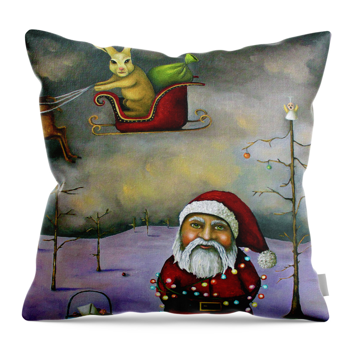 Santa Throw Pillow featuring the painting Sleigh Jacker by Leah Saulnier The Painting Maniac