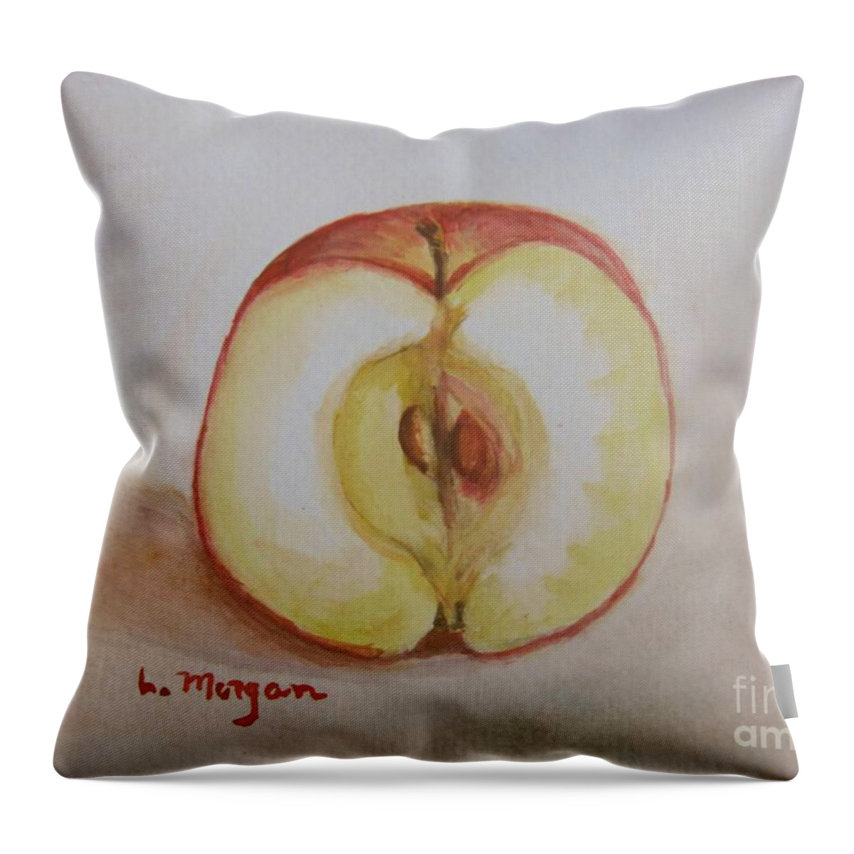 Apple Throw Pillow featuring the painting Sliced Apple by Laurie Morgan