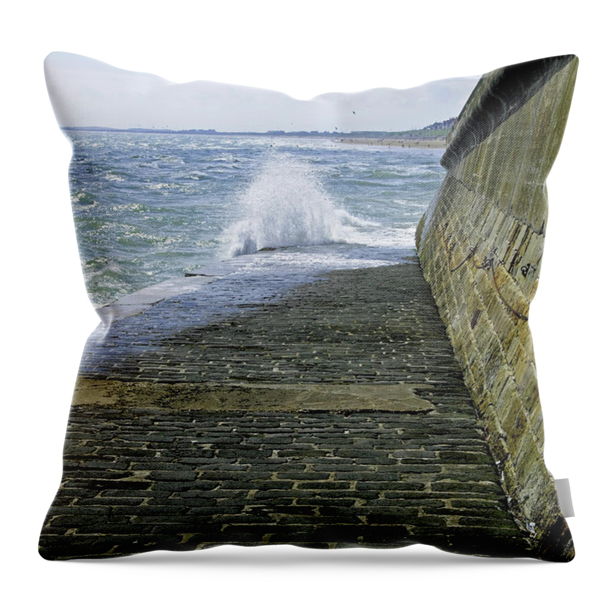 Europe Throw Pillow featuring the photograph Slipway Splash - Bridlington Harbour by Rod Johnson