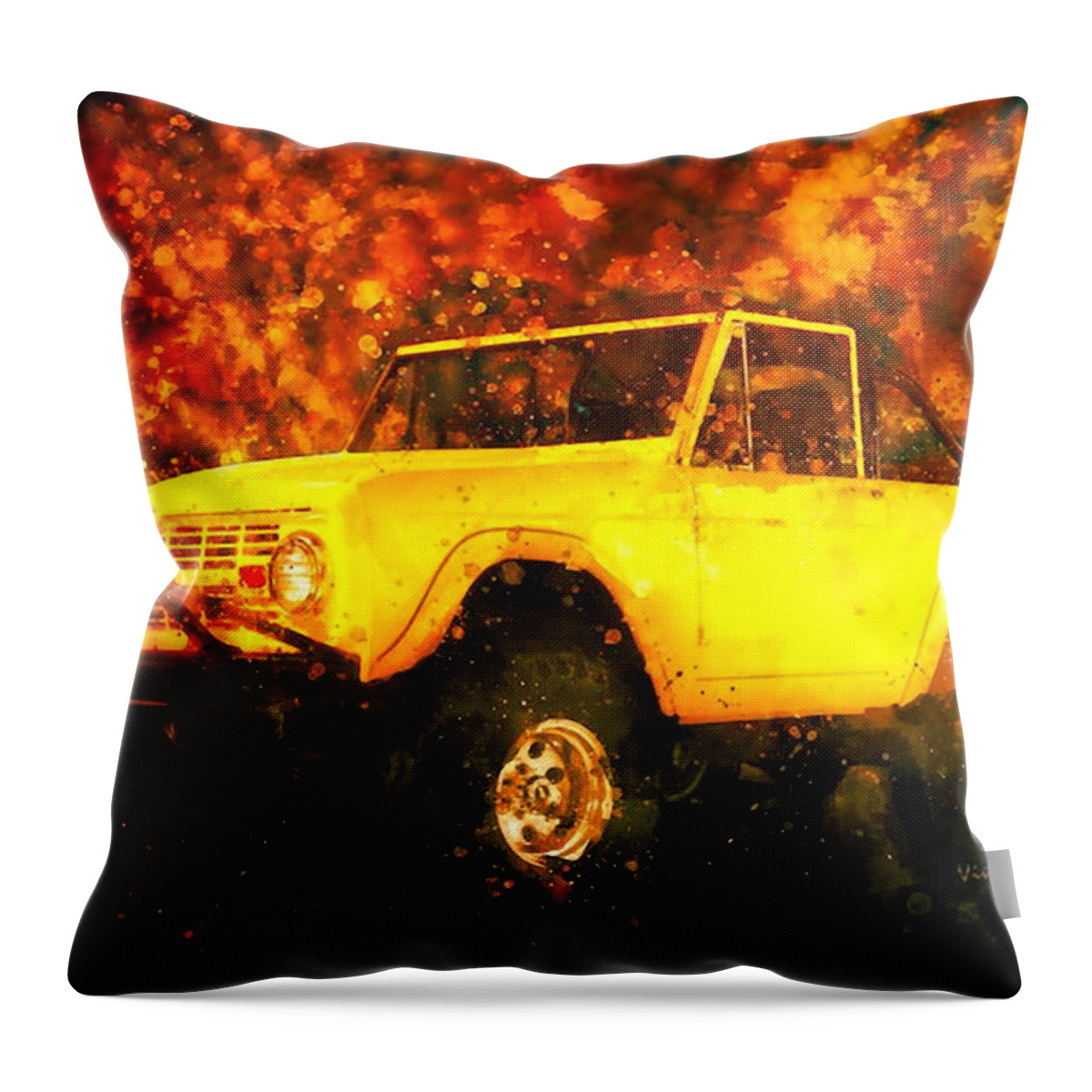 1969 Throw Pillow featuring the digital art Slogging the 1969 Ford Bronco Through the Bush by Chas Sinklier
