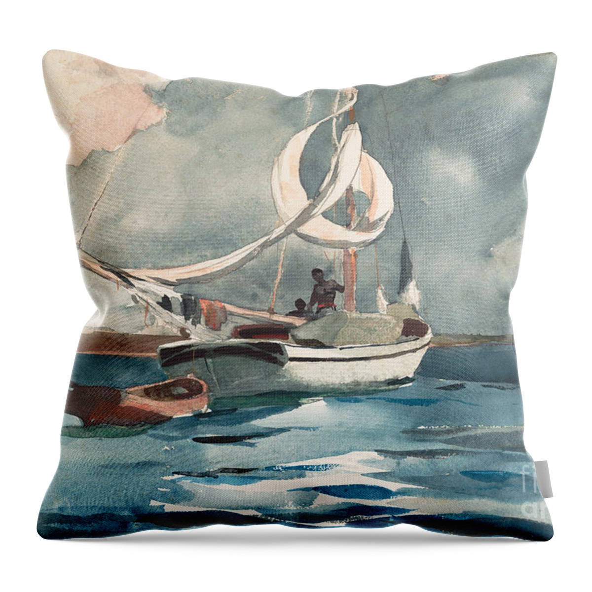 Sloop Throw Pillow featuring the painting Sloop, Nassau, 1899 by Winslow Homer