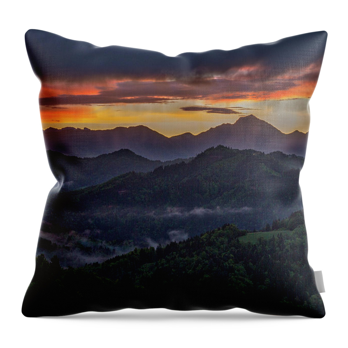 Slovenia Throw Pillow featuring the photograph Slovenia Countryside Dawn by Stuart Litoff