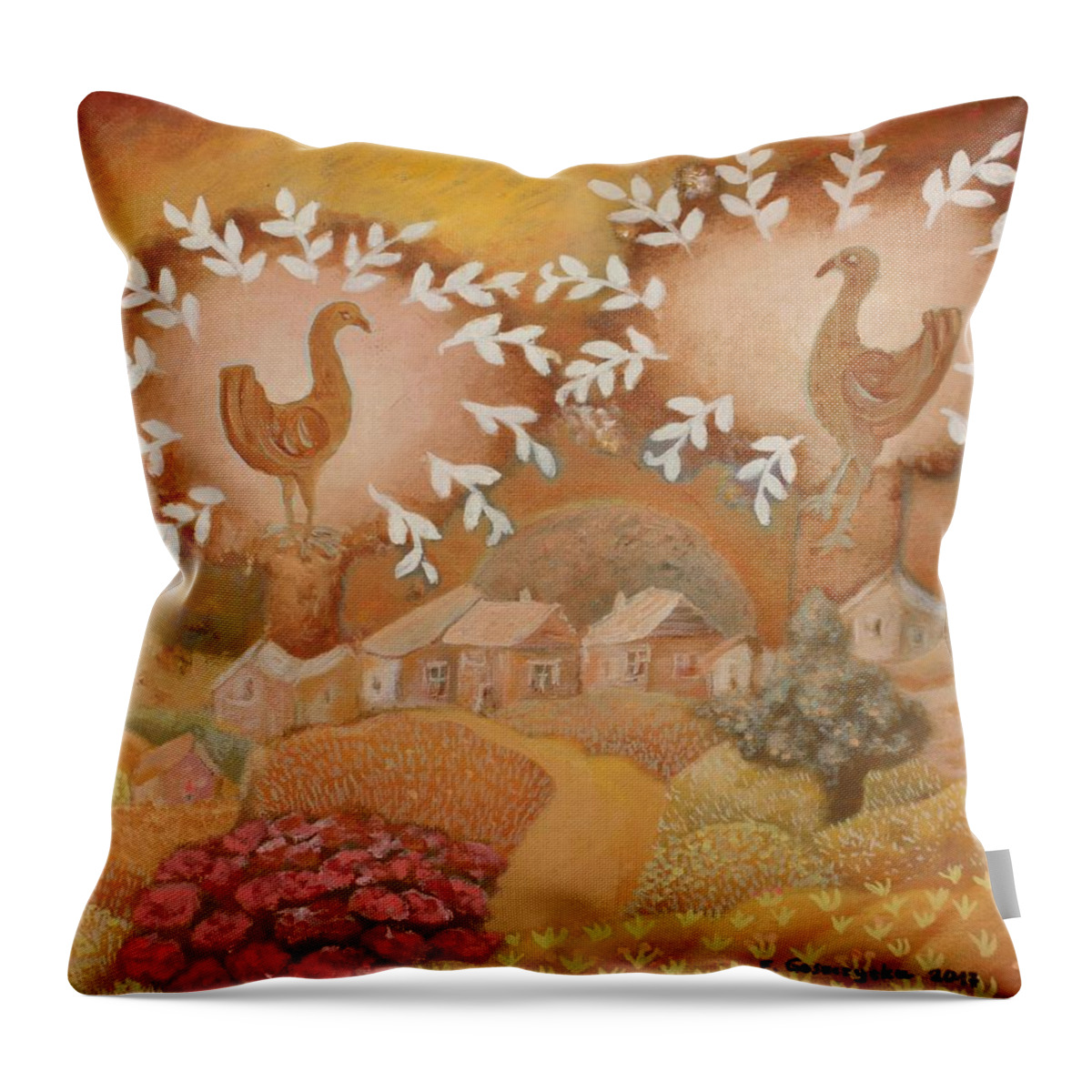 Slow Life Throw Pillow featuring the painting Slow life by Elzbieta Goszczycka