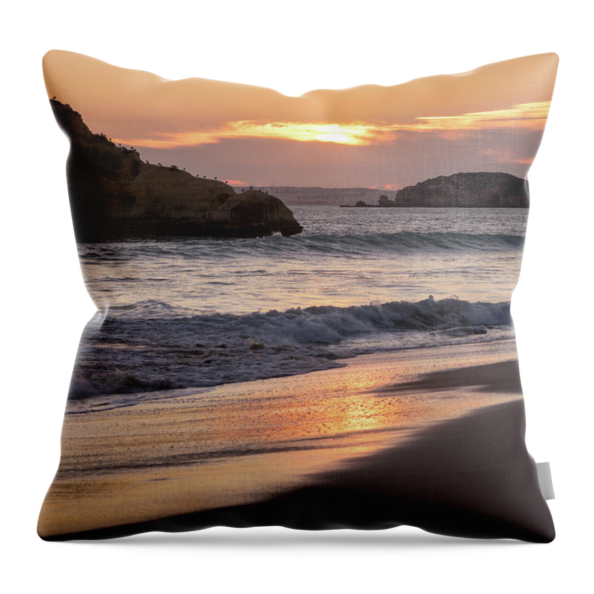 Slow Sunset Throw Pillow featuring the photograph Slow Sunset on the Beach by Georgia Mizuleva