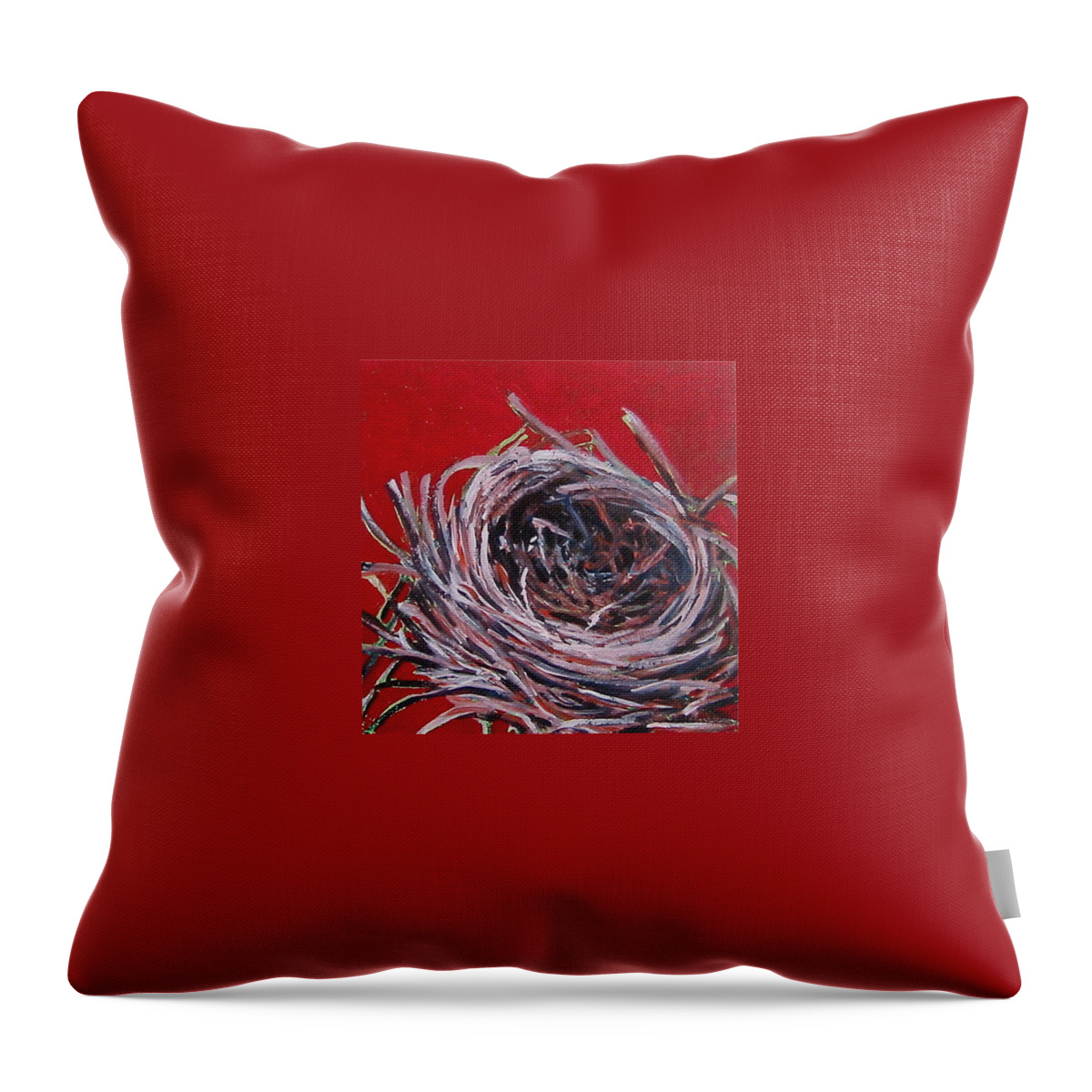 Still Life Throw Pillow featuring the painting Small Nest on red by Tilly Strauss