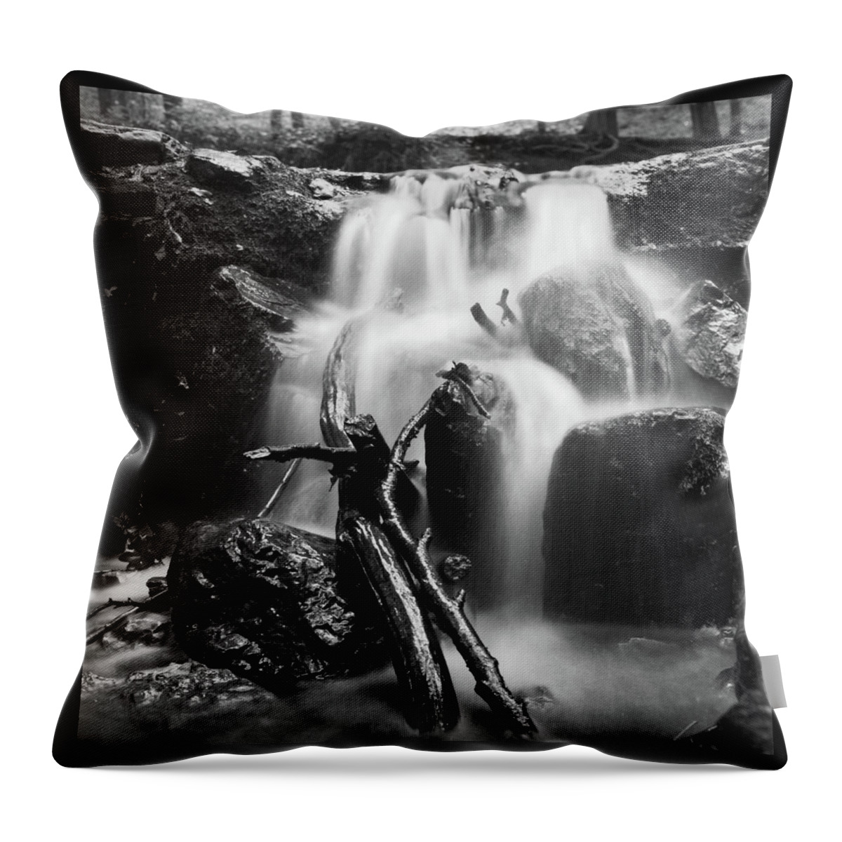 Analog Throw Pillow featuring the photograph small waterfall BW by Dirk Ercken