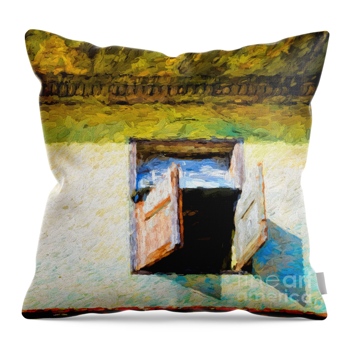 Window Throw Pillow featuring the photograph Small window with shutters by Les Palenik