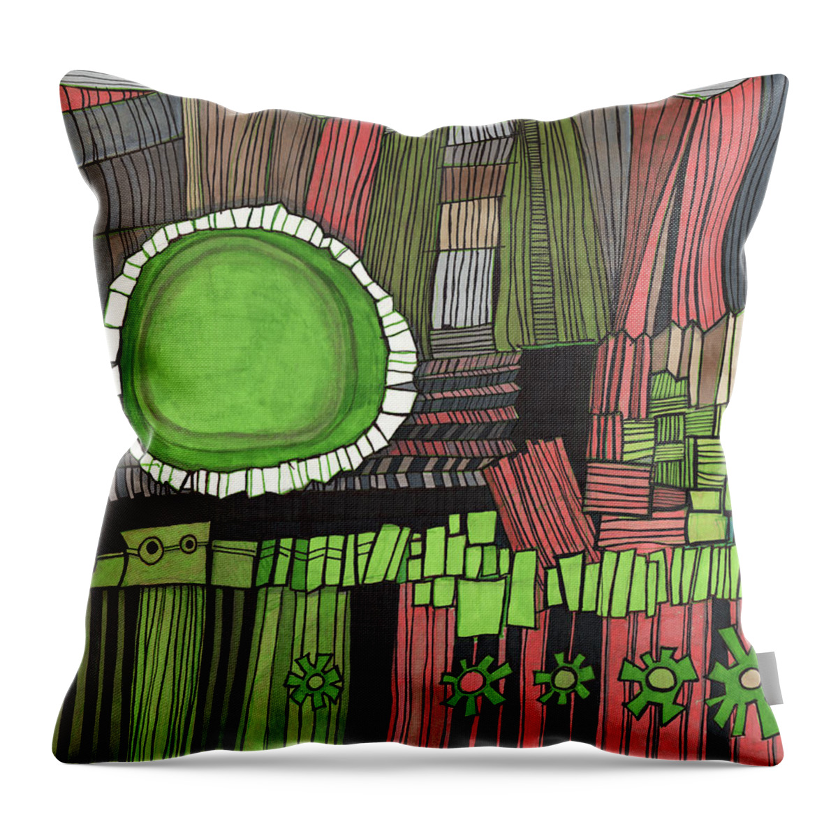 Abstract Throw Pillow featuring the drawing Sun Gone Green by Sandra Church