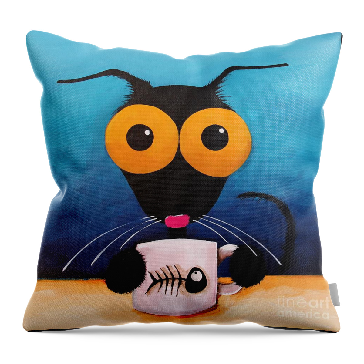 Stressie Cat Throw Pillow featuring the painting Smells like coffee by Lucia Stewart
