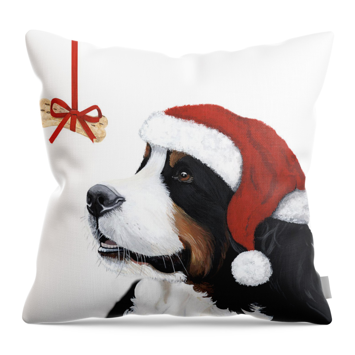 Bernese Mountain Dog Throw Pillow featuring the painting Smile its Christmas by Liane Weyers