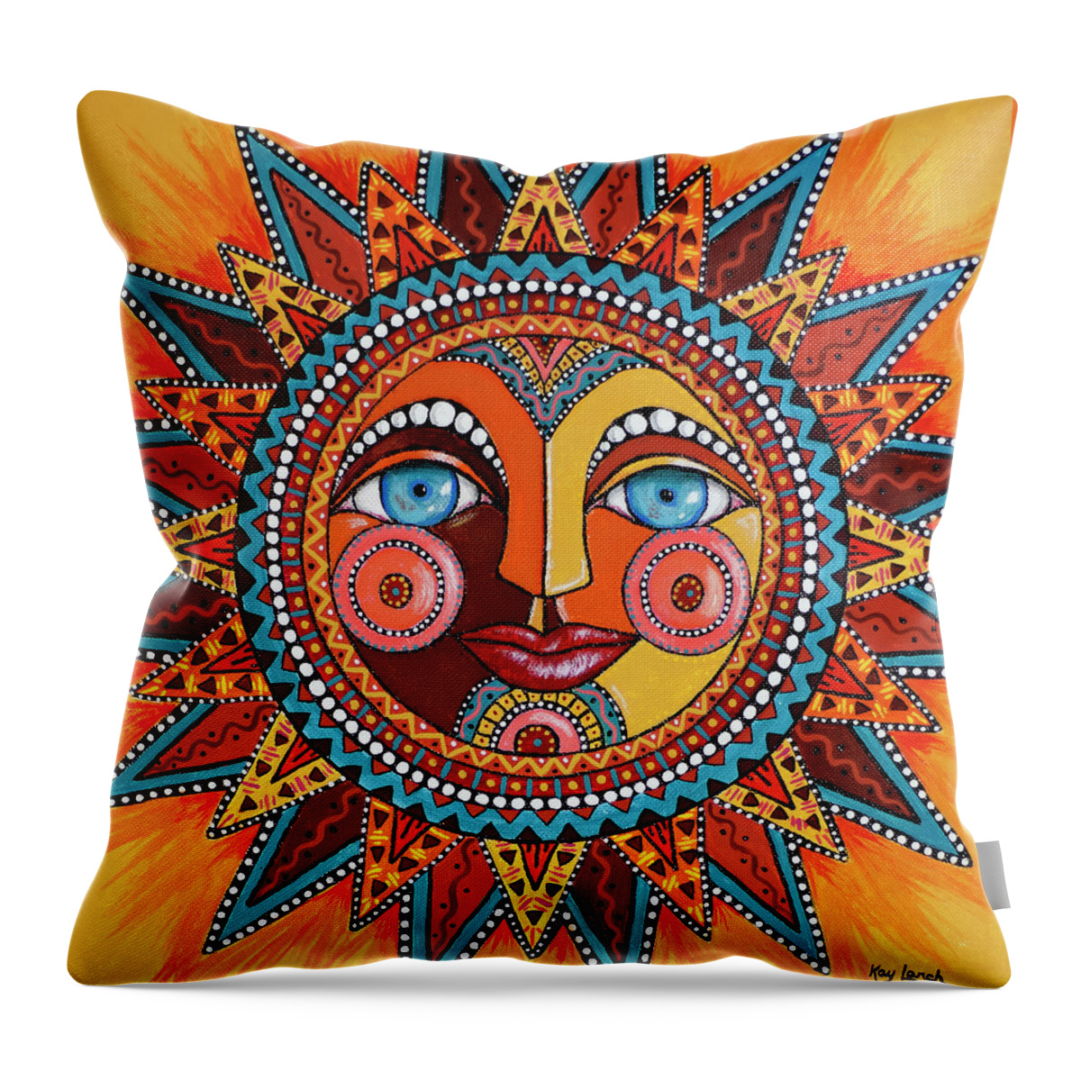 Sun Throw Pillow featuring the painting Smiling Sun by Kay Larch
