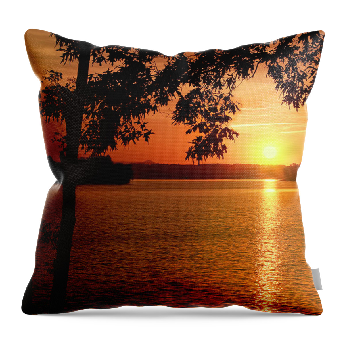 Smith Mountain Lake Throw Pillow featuring the photograph Smith Mountain Lake Silhouette Sunset by The James Roney Collection