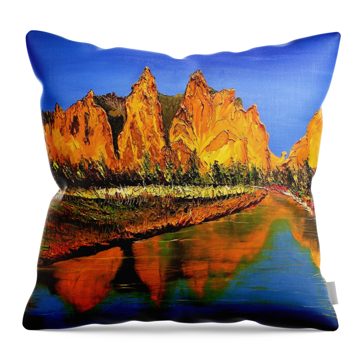  Throw Pillow featuring the painting Smith Rock At Sunset 2 by James Dunbar