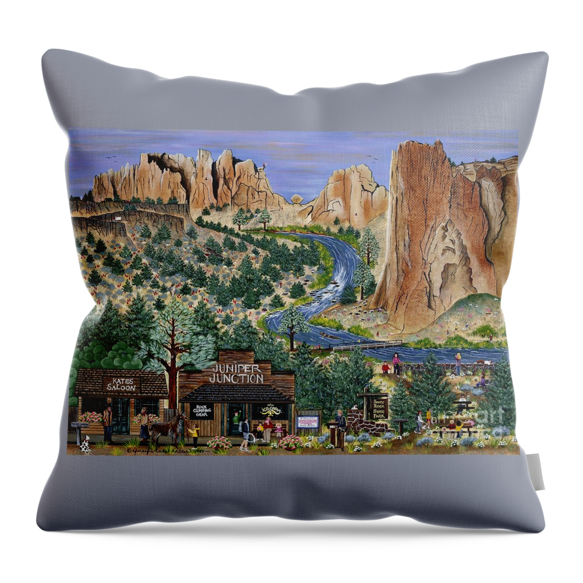 Smith Rock Throw Pillow featuring the painting Smith Rock State Park by Jennifer Lake