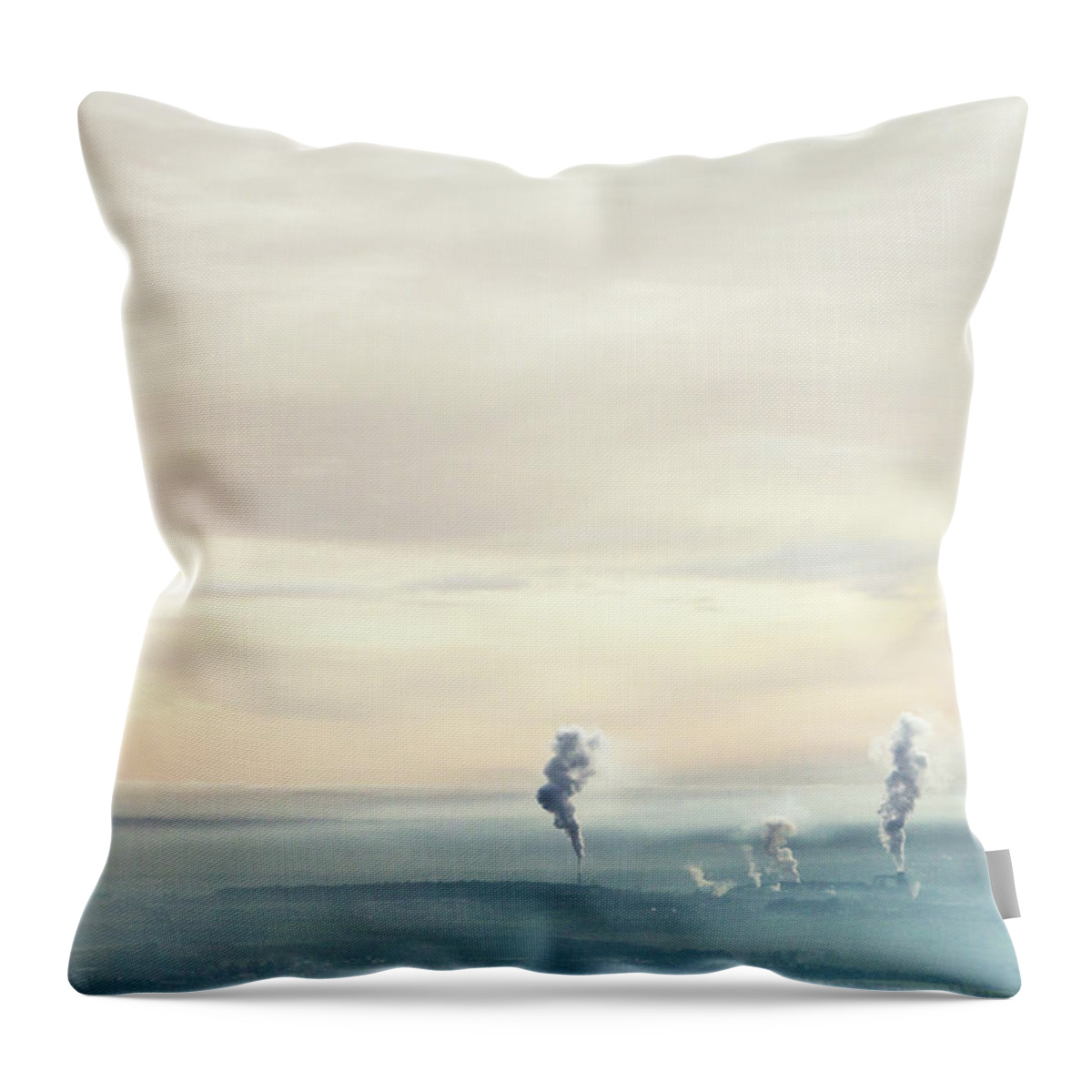 Elaine Hill Throw Pillow featuring the photograph Smoke plumes in the mist over Scotland by Elaine Hill