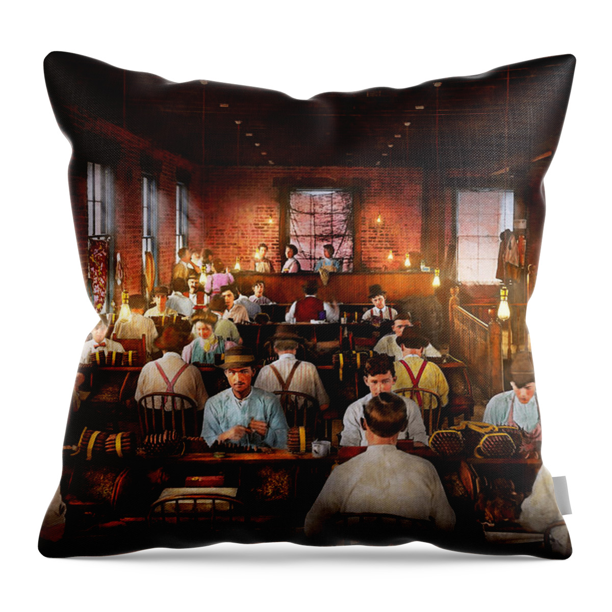 Cigar Throw Pillow featuring the photograph Smoking - Cigar - Hand rolled cigars 1909 by Mike Savad