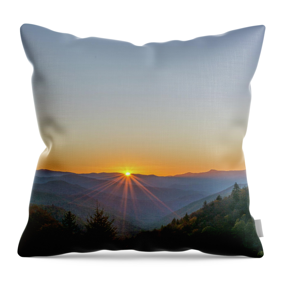 Newfound Gap Throw Pillow featuring the photograph Smoky Mountain Winter Sunrise by Douglas Wielfaert