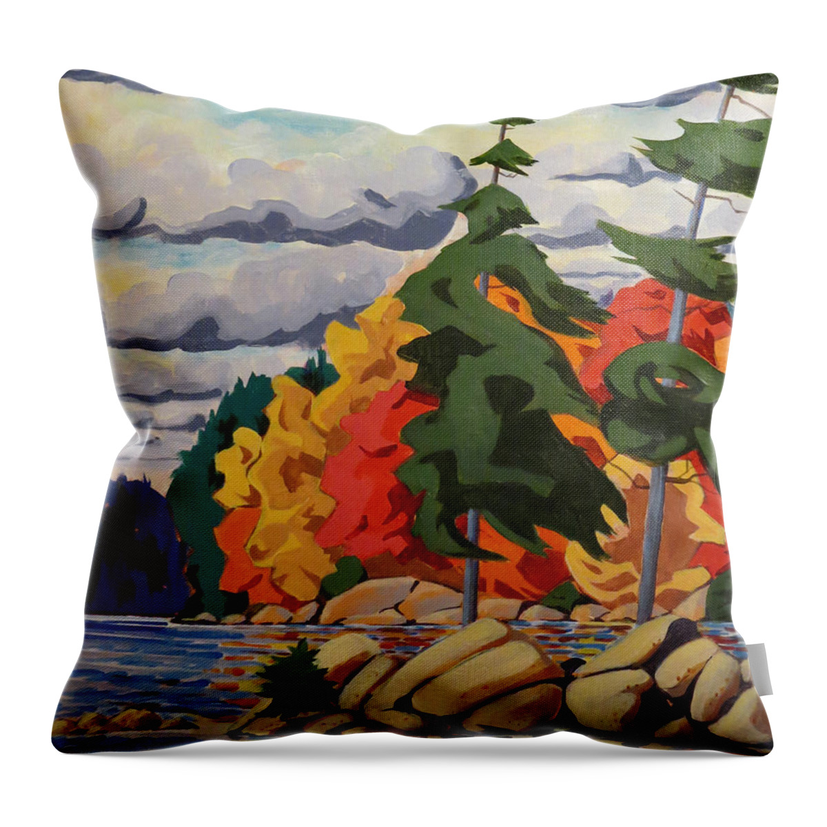 Canada Throw Pillow featuring the painting Snake Island in Fall-Close by David Gilmore