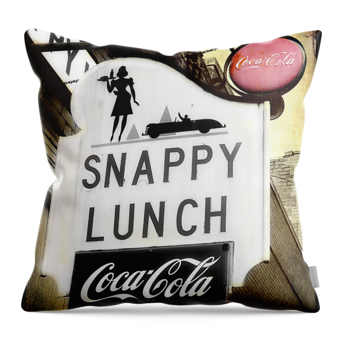 Snappy Lunch Sign Throw Pillow featuring the photograph Snappy Lunch by Michael Eingle