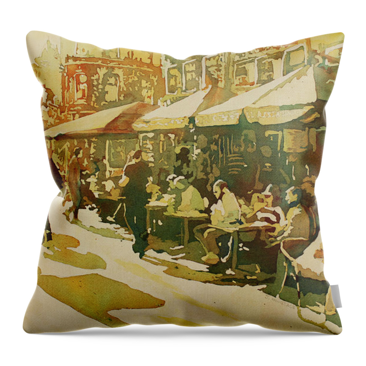 Amsterdam Throw Pillow featuring the painting Snapshot Cafe by Jenny Armitage